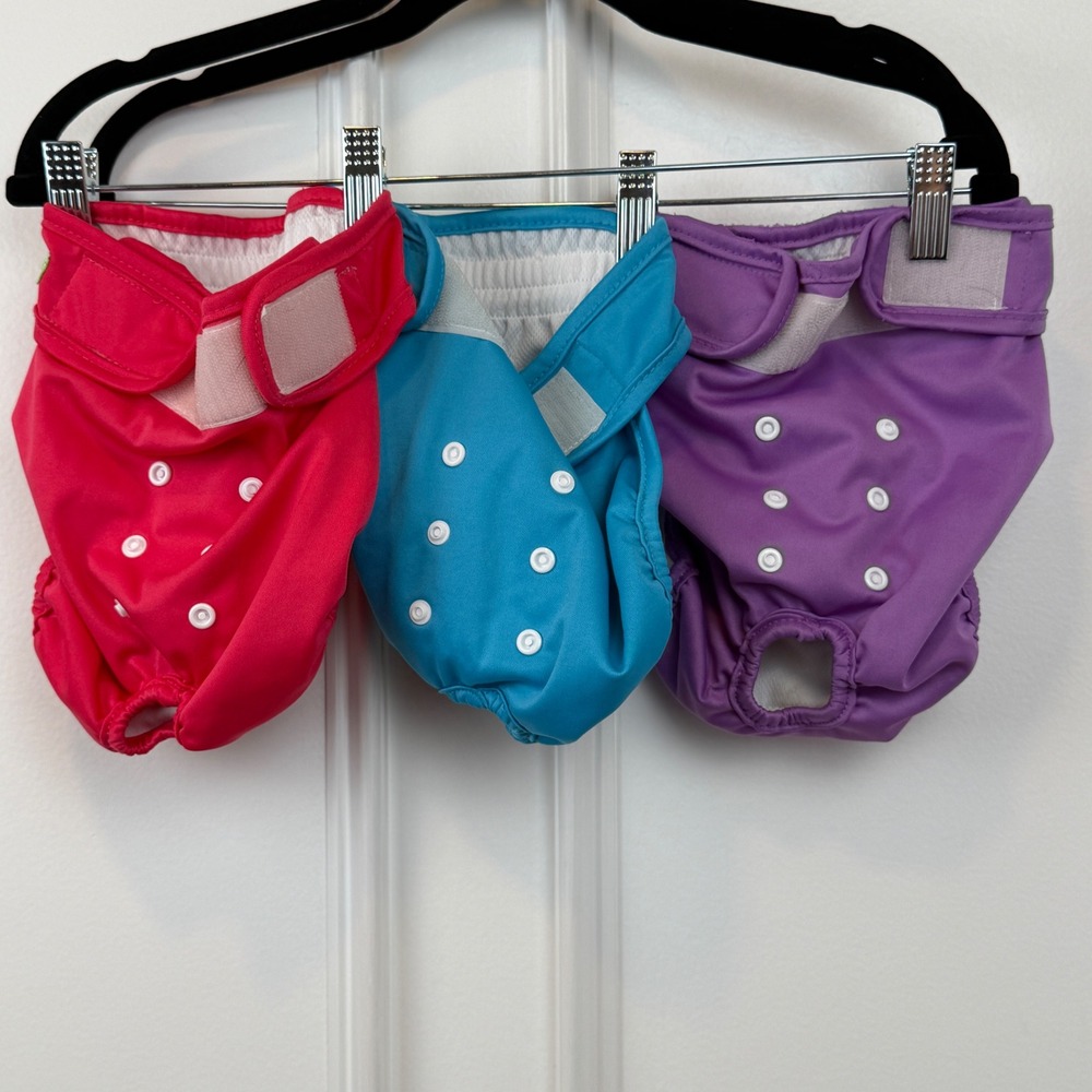 Wegreeco Washable Female Dog Diapers 3 Pack Reusable Wraps Pink Blue Purple 0785